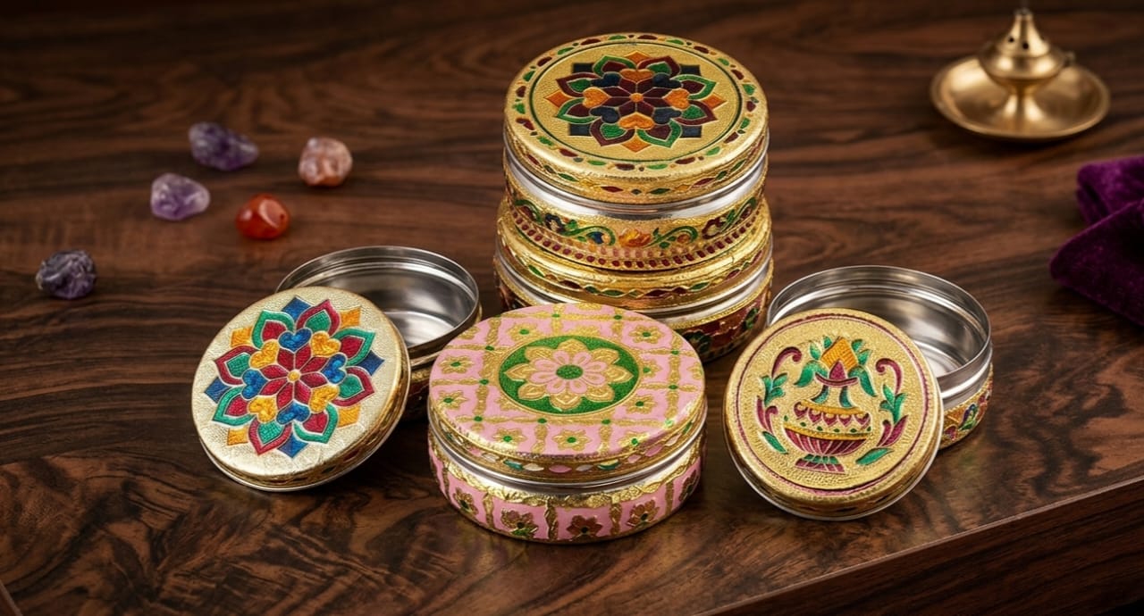 Golden colour Meenakari stainless steel box - Image 2