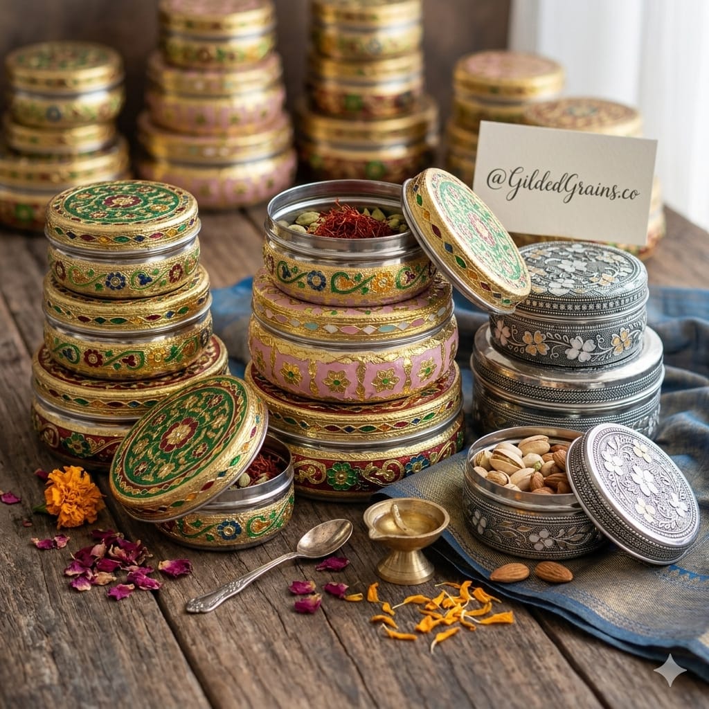 Golden colour Meenakari stainless steel box - Image 3