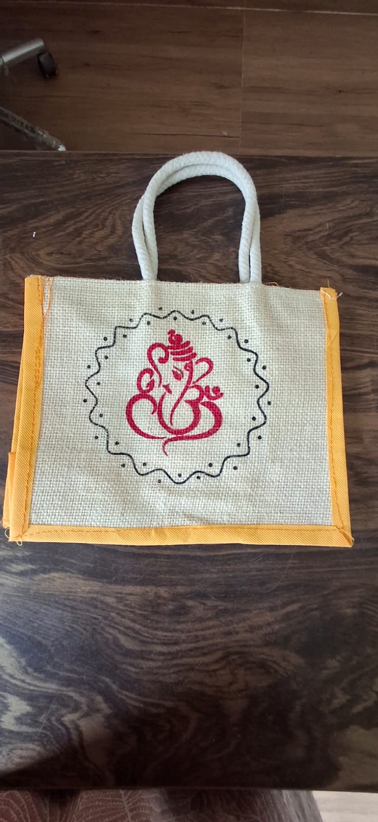 Simple Gold printed Jute bag - Image 2