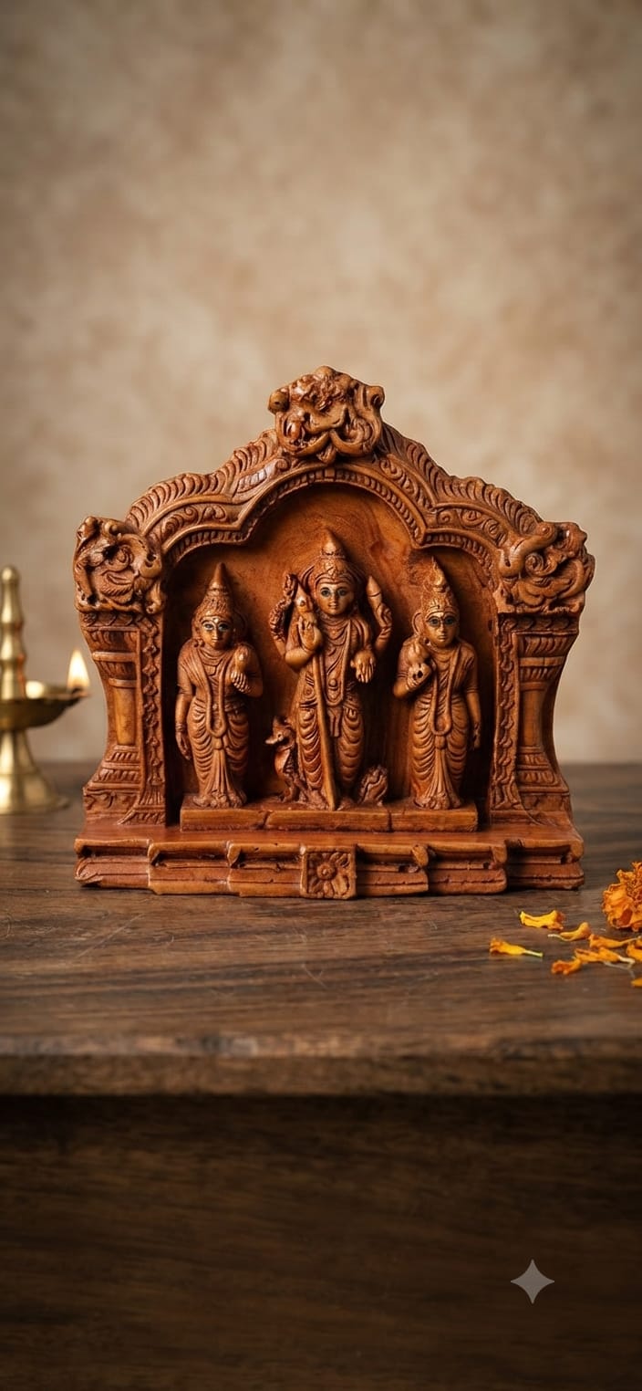 Lord Murugar statue with Valli and Deivanai